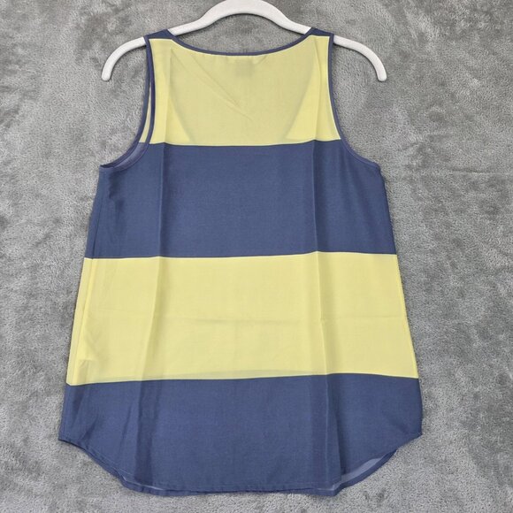 French Connection Tank Top Shirt Womens 2 Yellow Blue Colorblock Striped Blouse - Picture 7 of 7